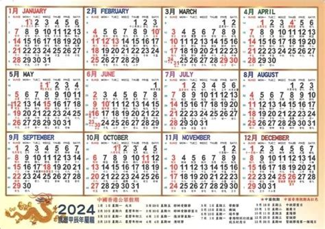 2024農民曆生肖|中国日曆: 農歷，陰歷，通勝，月曆 ，年曆，黃道吉。